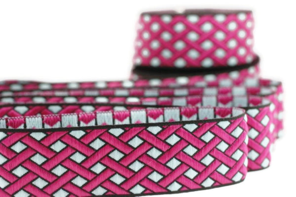 25 mm Node motive Pink jacquard Ribbons (0.98 inche), Jacquard ribbon, jacquard trim, craft supplies, collar supply, jacquard ribbon, 25979