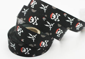 20mm Pirate Black ribbons, Grosgrain ribbons, printed ribbons