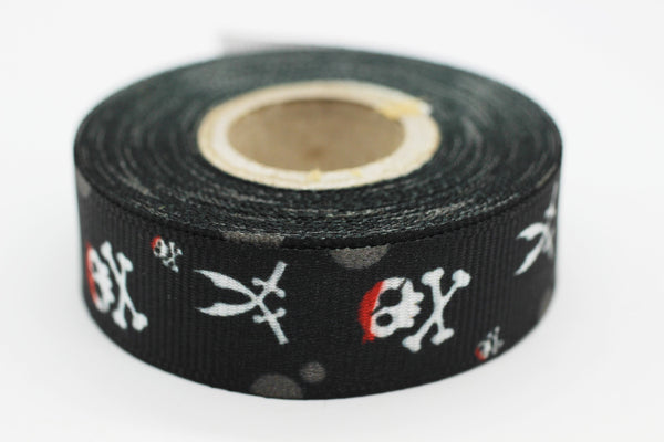20mm Pirate Black ribbons, Grosgrain ribbons, printed ribbons, collar supplies, Ribbon for skirt, ribbon for pants, ribbon for dress, BLCR