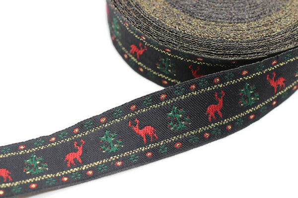 23 mm Christmas jacquard ribbons 0.90 inches, Deer embroidered trim, Christmas trim, Christmas jacquards, Christmas border, DRCR 25141