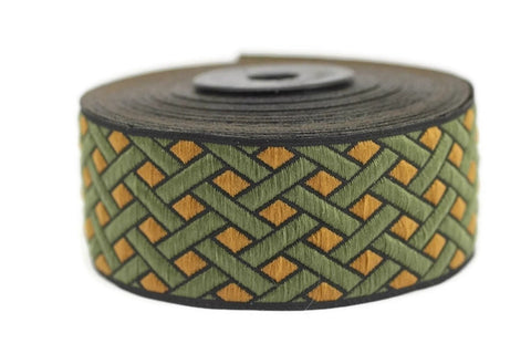 35 mm Node motive Green jacquard Ribbons (1.37 inche), Jacquard ribbon, jacquard trim, craft supplies, collar supply, jacquard ribbon, 35979