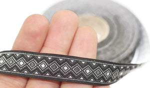 15 mm Black&Silver Triangle Motive Jacquard ribbon, (0.59 inches), jacquard ribbon, triangle ribbon, french ribbon, Jacquard trim, 15810