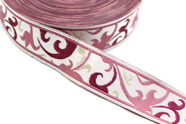 22 mm Pink Jacquard Trims 0.86 inches, Spring Style Jacquard trim, Jacquard ribbons, Spring Embroidered ribbons, Home Decor supply