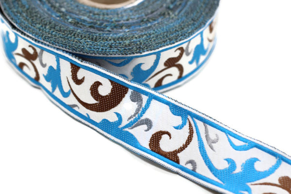 35 mm Blue Jacquard Trims 1.37 inches, Sewing trim, Jacquard ribbons, Spring Embroidered ribbons, Home Decor supply, ribbon trims, 35484