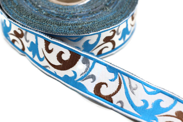 22 mm Blue Jacquard Trims 0.86 inches, Spring Style Jacquard trim, Jacquard ribbons, Spring Embroidered ribbons, Home Decor supply