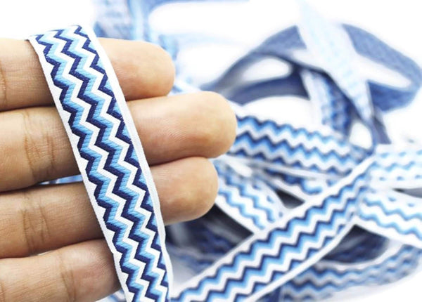 15 mm Blue Jacquard ribbon, 0.59 inches, striped ribbon, Sewing trim, Jacquard ribbons, ribbon trim, dog collars, costume ribbon, 15689