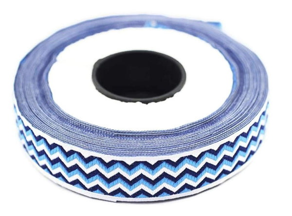 15 mm Blue Jacquard ribbon, 0.59 inches, striped ribbon, Sewing trim, Jacquard ribbons, ribbon trim, dog collars, costume ribbon, 15689