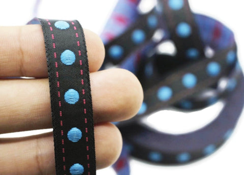 12 mm Blue Ball ribbon trim, 0.47inc, jacquard ribbon, french ribbon, Jacquard trim, sewing trim, Woven Ribbon, trimming, 12893