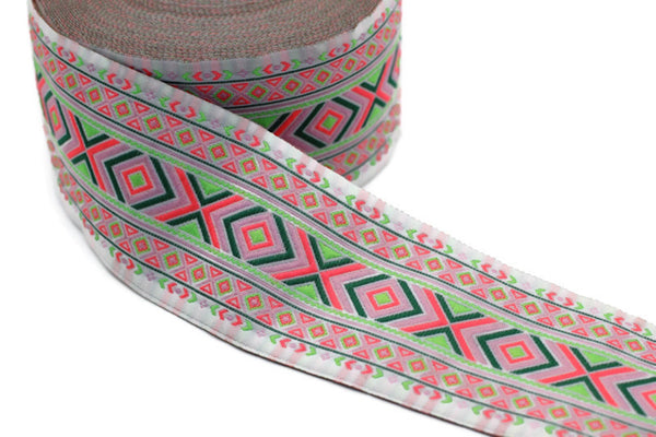100 mm Light Green African Motif Ribbon (3.93 inches, Vintage Jacquard, African Pattern Ribbon, Sewing Trim, Huge Trim, Large ribbon, 100995