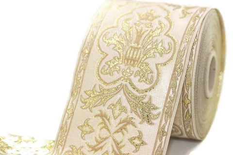 70 mm Golden Age Royal Crown Jacquard trim (2.75 inches) - Vintage Ribbon -  Decorative Craft Ribbon - Sewing - Jacquard ribbon - Trim