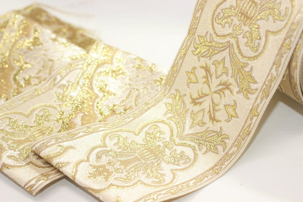 70 mm Golden Age Royal Crown Jacquard trim (2.75 inches) - Vintage Ribbon -  Decorative Craft Ribbon - Sewing - Jacquard ribbon - Trim