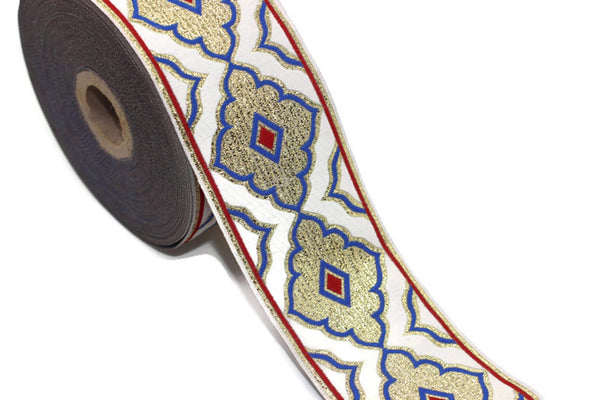 50 mm Blue/White Embroidered ribbon, Jacquard Ribbons (1.96 inch), Jacquard trims, Sewing Trim, Huge Trim, Large ribbon, Ribbon Trims, 50135