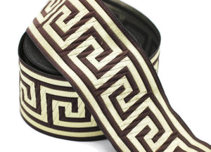 50 mm Brown/Golden Greek key ribbon, Jacquard trims (1.96 inches), vintage ribbons, Decorative ribbons, Sewing trim, Jacquard ribbons, 50062