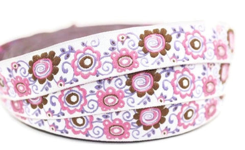 15 mm Lilac&Pink  Jacquard ribbons, 0.59 inches, Flower emborierd, Sewing, Jacquard ribbons, Trim, ribbons, dog collars, tape, 15699