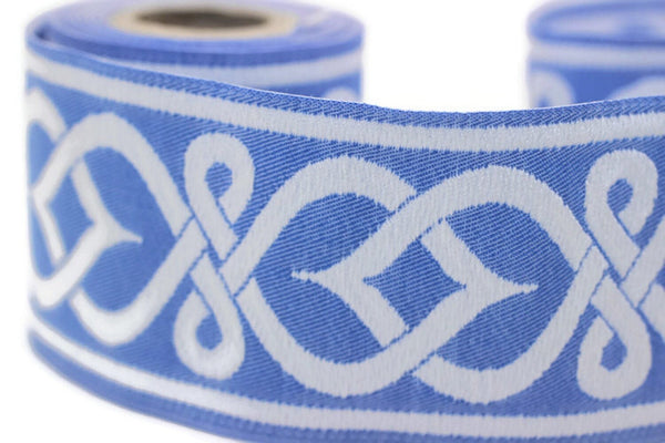 50mm Blue Celtic Knot Ribbon, Jacquard Trim, Jacquard Ribbon, Floral Embroidery, Decorating, Sewing Supplies, Decor