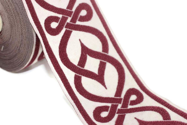 70 mm Red Aztec Jacquard trim (2.75 inches), vintage Ribbon, Decorative Craft Ribbon, Sewing trim, Jacquard ribbon