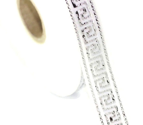 25 mm White&Silver Greek key Jacquard ribbons (0.98 inches, Jacquard trim, Sewing, Jacquard ribbons, Trim, cheap ribbons, dog collars