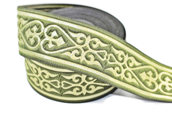 35 mm Green Royal Celtic Heart Jacquard ribbons (1.37 inches), Heart embroidered ribbons, Jacquard trim, ribbon trim, sewing trims, 35068