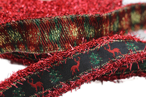 20 mm Christmas jacquard ribbons with tinsel 0.78 inches, Deer embroidered trim, Christmas trim, Christmas jacquards, Christmas border, DRCR