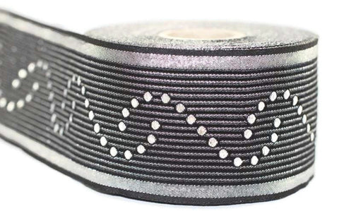 50 mm Grey Snake Design Ribbon (1.96 inches), Vintage Jacquard, Curved Pattern Ribbon, Sewing Trim, Jacquard Trim