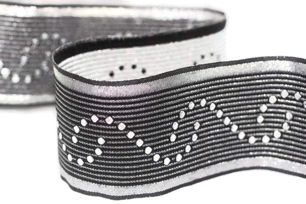 50 mm Grey Snake Design Ribbon (1.96 inches), Vintage Jacquard, Curved Pattern Ribbon, Sewing Trim, Jacquard Trim