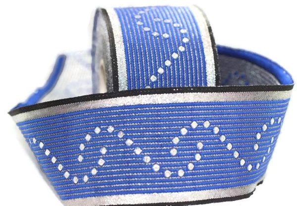 50 mm Blue Snake Design Ribbon (1.96 inches), Vintage Jacquard, Curved Pattern Ribbon, Sewing Trim, Jacquard Trim