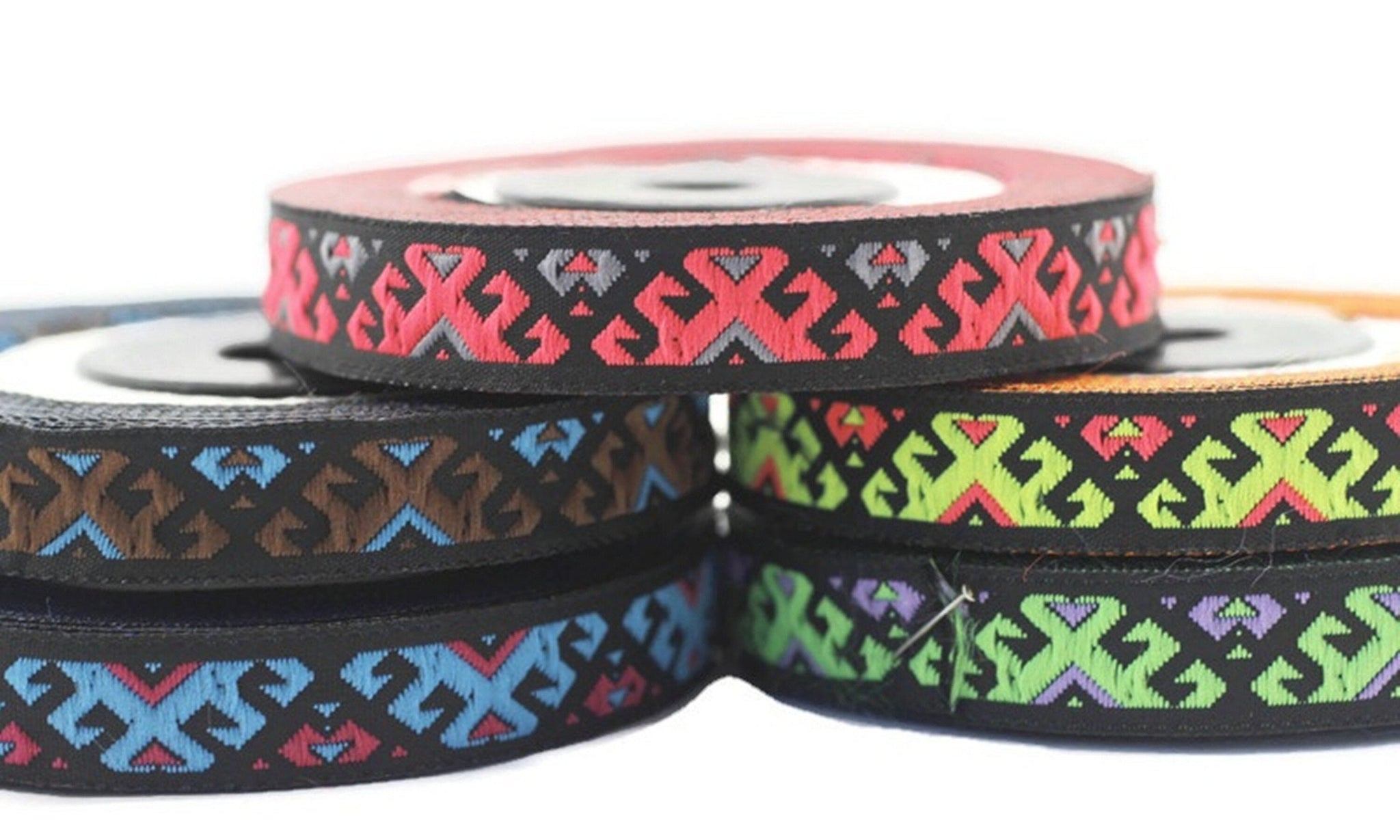 12mm Colorfull  embroidered ribbon trim, 0.47inc, jacquard ribbons, french ribbon, Jacquard trim, sewing trim, Woven Ribbon, trimming, 12895