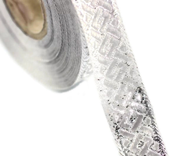 22 mm Silver Jacquard ribbons (0.86 inches, spiral emboried Jacquard trim, Sewing, Jacquard trim, spiral ribbons, dog collars