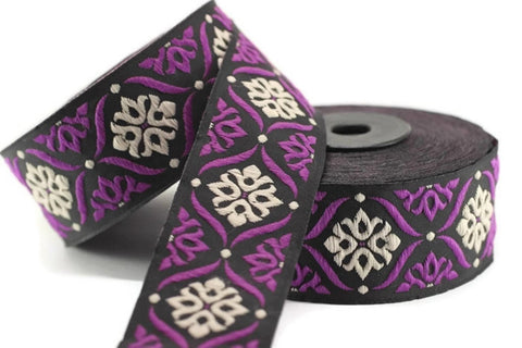 35 mm Cream/Lilac Mediterranean Ribbon (1.37 inches), Jacquard ribbon,  jacquard trim, fabric wide trims, craft supplies, trim, 35973