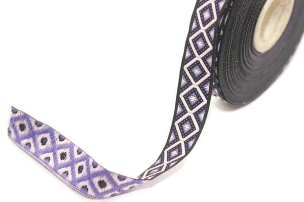 15 mm Purple&Powder Triangle Motive Jacquard ribbons, (0.59 inch), ribbon by the yards, triangle ribbon, french ribbon, Jacquard trim, 15693