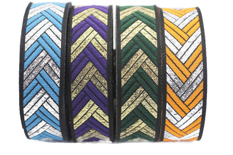 22 mm Colorfull Metallic Ribbon, 0.86 inches, jacquard ribbon, craft supplies, vintage trim, sewing supplies, ribbons, jacquard trim, 22133