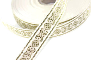 25 mm White&Gold Geometric Jacquard ribbons (0.98 inches, Jacquard trim, Sewing, cheap ribbons, collars supply, embroidered ribbon
