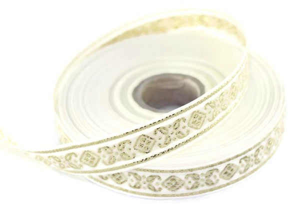 25 mm White&Gold Geometric Jacquard ribbons (0.98 inches, Jacquard trim, Sewing, cheap ribbons, collars supply, embroidered ribbon
