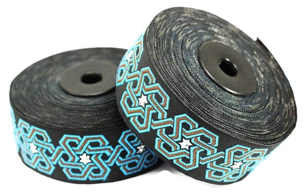 25 mm Stars motive Blue jacquard Ribbons (0.98 inches), ribbon trim,  jacquard trim, craft supplies, collar supply, ribbon, 25974