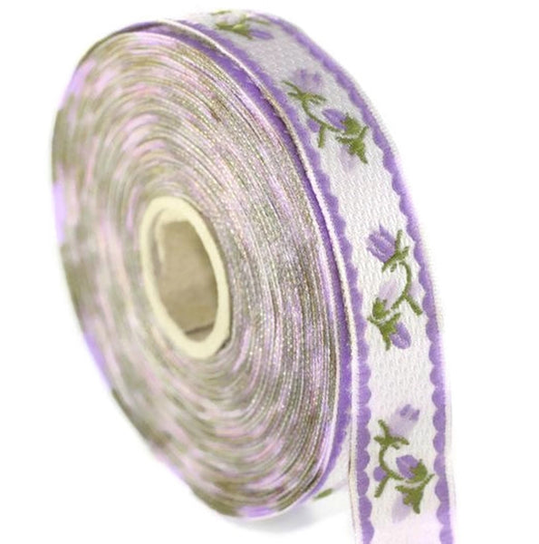 20 mm Lilac&white floral Jacquard ribbons (0.78 inches), jacquard trim, Decorative Craft Ribbon, Sewing trim embroidered ribbon