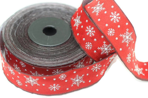 22 mm Red Snowflake Jacquard trim (0.86 inches), Vintage Ribbon, Decorative Craft Ribbon, Christmas Ribbon Trim, jacquard ribbons 22481