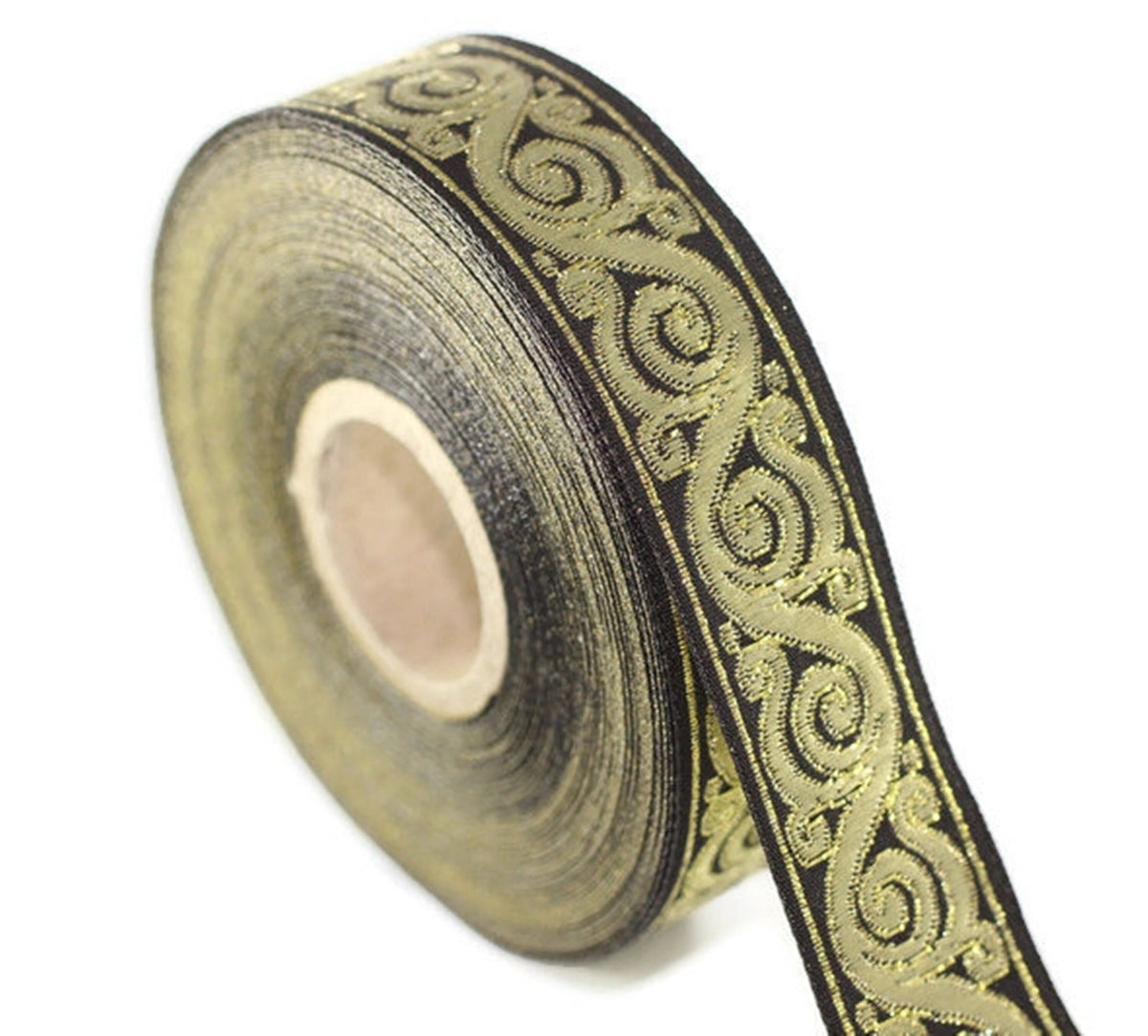 22 mm Yellow Scroll ribbon, Jacquard trim (0.86 inches), Native Americ ...