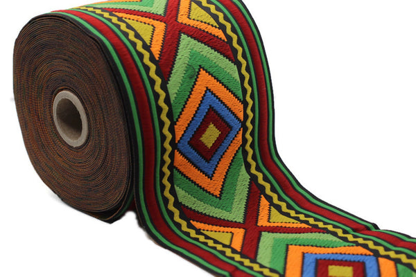 100 mm Colorful African Motif Ribbon (3.93 inches), Vintage Jacquard ribbon, African Pattern Ribbon, Sewing Trim, Jacquard Trim, 971