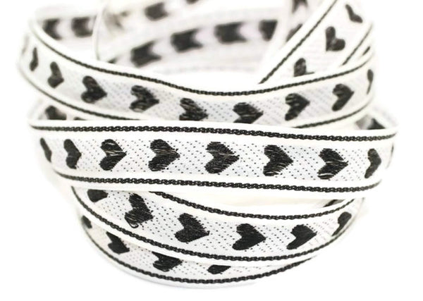 16 mm Black Heart emboried Jacquard ribbon (0.62 inches, Decorative Craft Ribbon, Sewing, Jacquard ribbon, Trim, ribbons, Heart ribbon, HRT