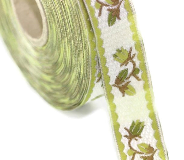35 mm Green&white floral Jacquard ribbons (1.37 inches), jacquard trim, Decorative Craft Ribbon, Sewing trim, embroidered ribbon