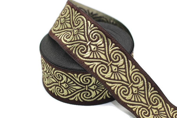 35 mm Brown Heart Jacquard ribbons (1.37 inches), Heart embroidered ribbon, Jacquard trim, ribbon trim, trimming, sewing trims, 35071