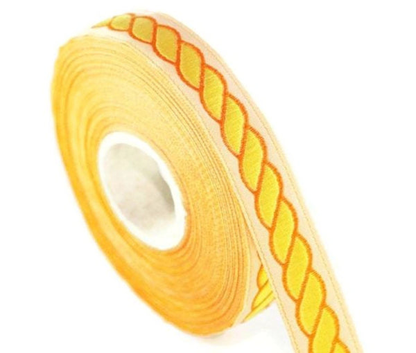 14 mm Yellow spiral Jacquard trim (0.55 inches), Decorative Craft Ribbon, Sewing, Jacquard ribbon, Trim, woven ribbons, collor supply, 14511