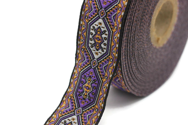 25 mm Purple Woven Jacquard ribbons (0.98 inches jacquard trim, Decorative Craft Ribbon, Sewing trim, woven trim, embroidered ribbon, 25588