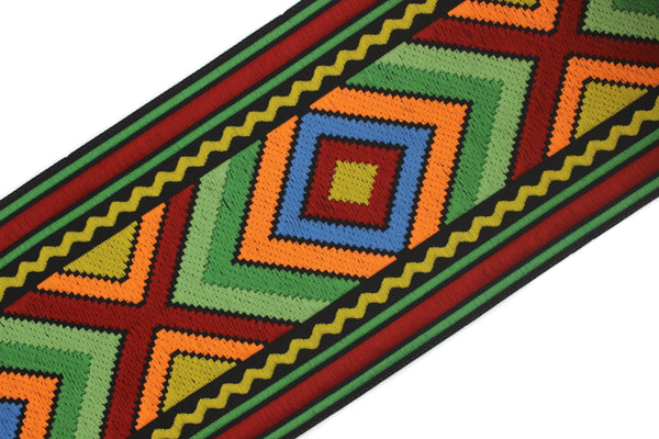 100 mm Colorful African Motif Ribbon (3.93 inches), Vintage Jacquard ribbon, African Pattern Ribbon, Sewing Trim, Jacquard Trim, 971