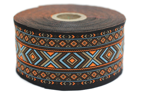 50 mm Blue&Orange African Motif Ribbon (1.96 inches),  Vintage Jacquard, African Pattern Ribbon, Sewing Trim, Huge Trim, Large ribbon, 50995