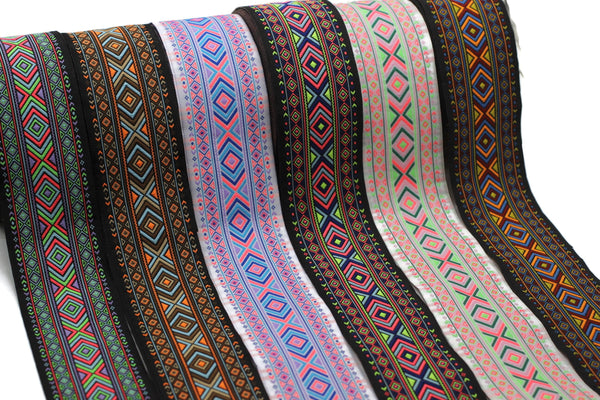 50 mm Rainbow African Motif Ribbon (1.96 inches), Vintage Jacquard, African Pattern Ribbon, Sewing Trim, Huge Trim, Large ribbon, 50995