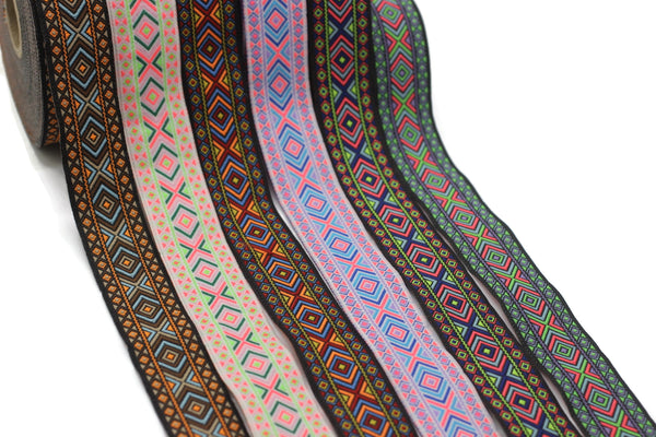 35 mm Colorfull African Motif Ribbon (1.37 inches), Vintage Jacquard, African Pattern Ribbon, Sewing Trim, Huge Trim, Large ribbon, 35995