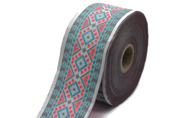 50 mm Colorfull Geometric Motif Ribbon (1.96 inches), Vintage Jacquard, Sewing Trim, Large ribbon, jacquard ribbon, bag strap, 50996
