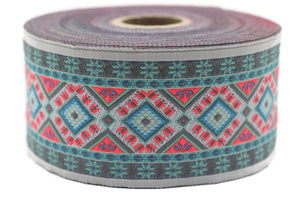 50 mm Colorfull Geometric Motif Ribbon (1.96 inches), Vintage Jacquard, Sewing Trim, Large ribbon, jacquard ribbon, bag strap, 50996