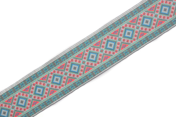 35 mm Colorfull Geometric Motif Ribbon (1.37 inches), Vintage Jacquard, Sewing Trim, Large ribbon, jacquard ribbon, bag strap, 35996